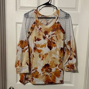 Cato Orange and Cream Floral Long Sleeve Top